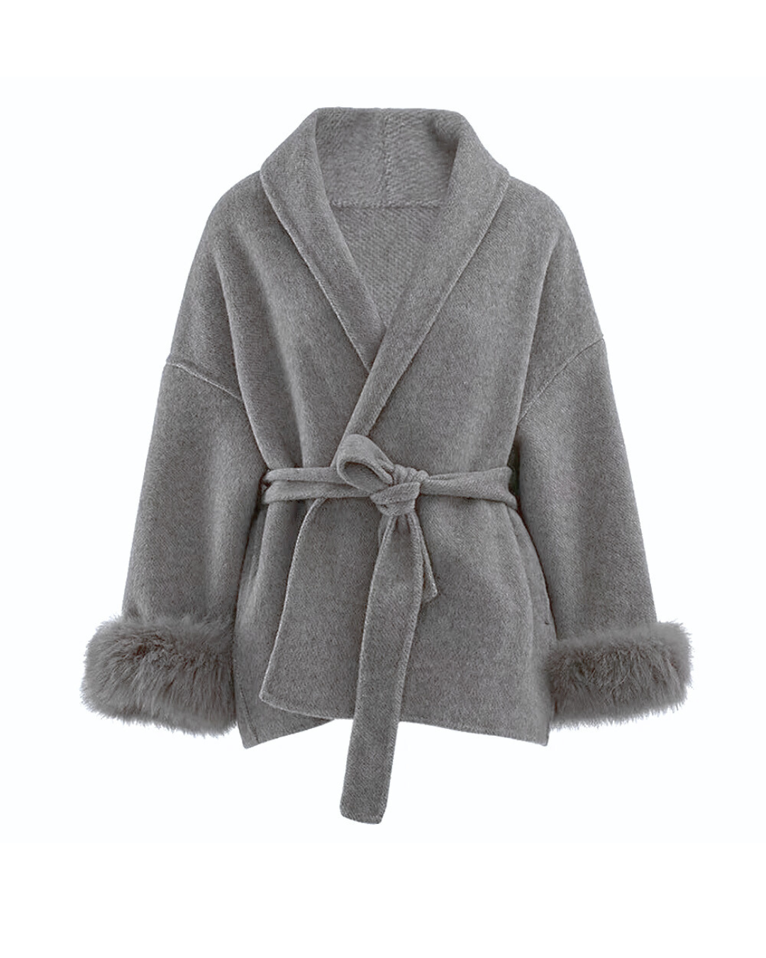 100% Wool Fur Trim Long Sleeve Coat