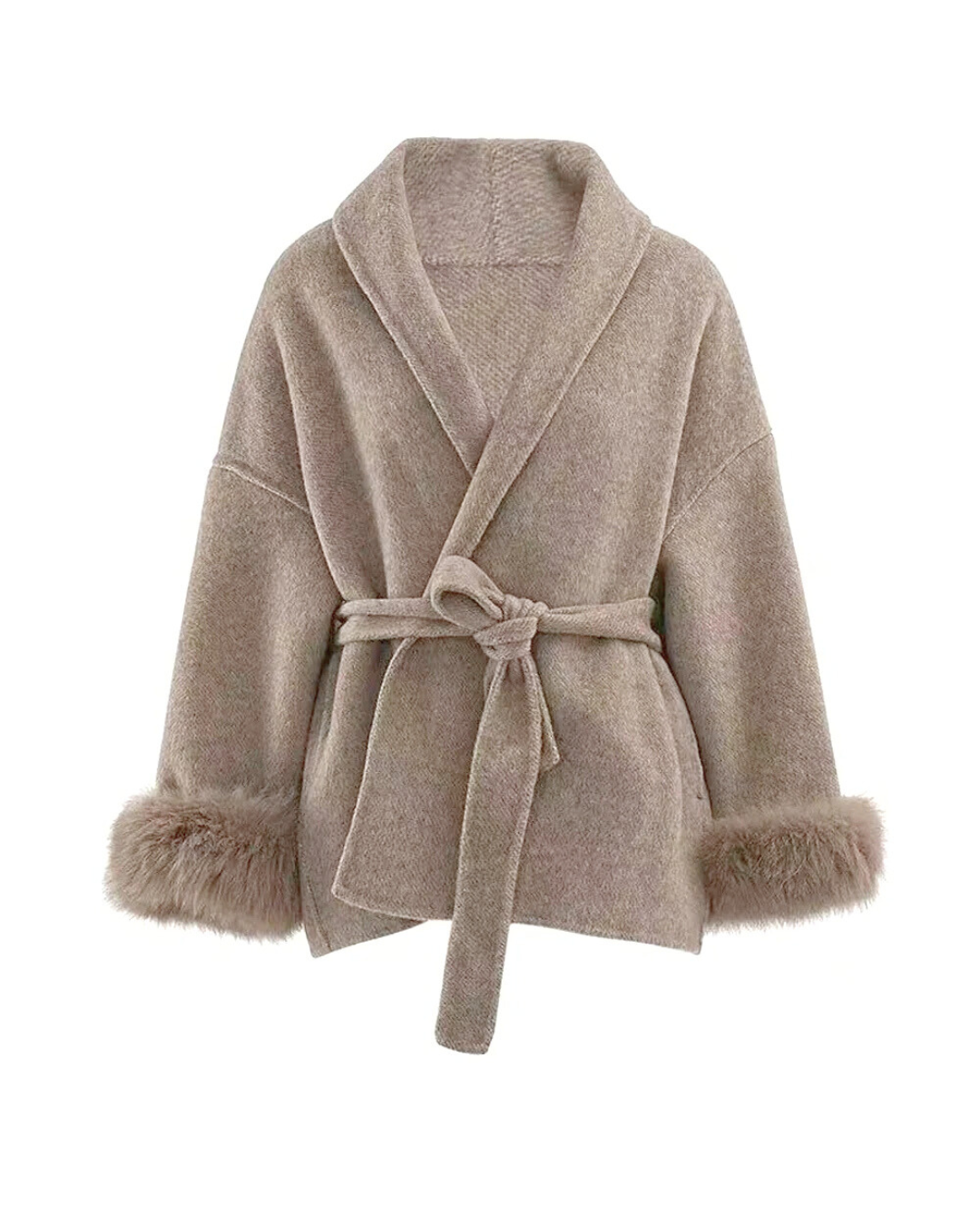 100% Wool Fur Trim Long Sleeve Coat