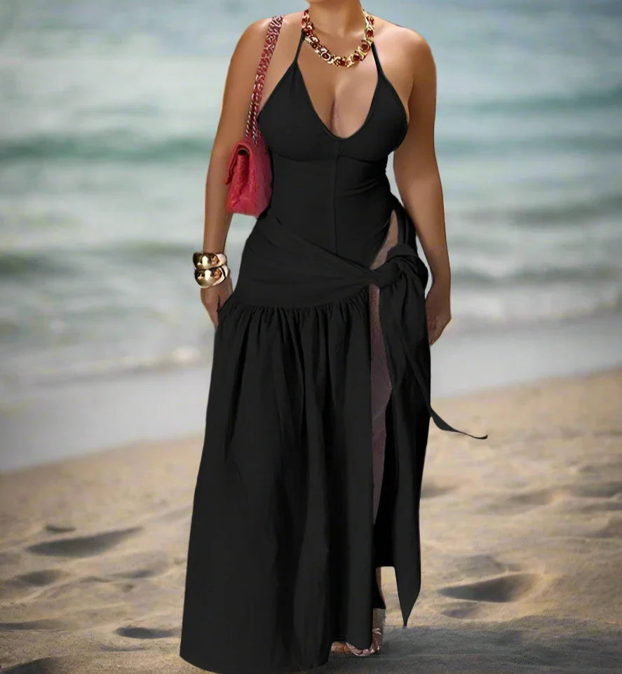 V-Neck Bodysuit Wrap Skirt Set