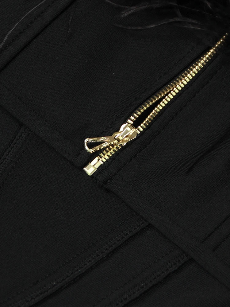 Luxe Feather Bandage Corest Skirt Two Piece Set