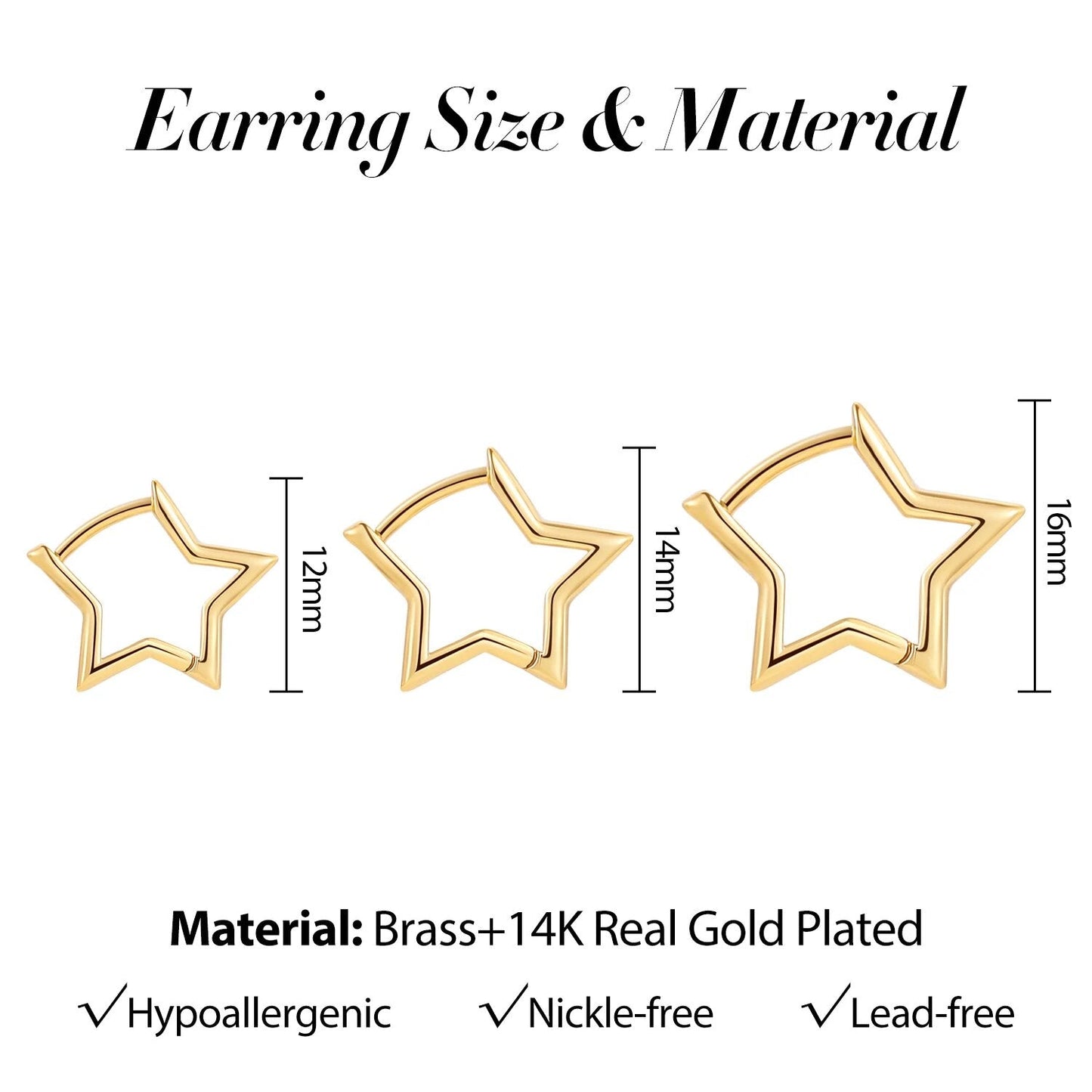 Smooth Copper Metal Star Hoop Earrings