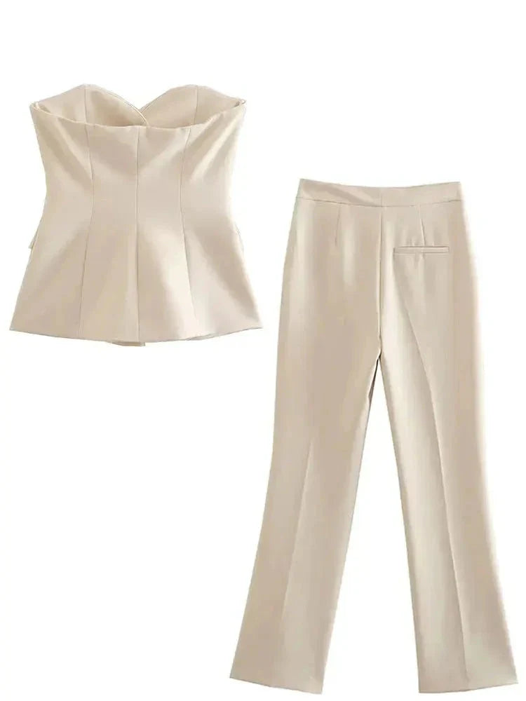 Button Down Suit Top & Side Slit Trouser Two Piece Set