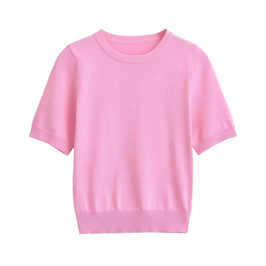 Basics Casual Knitted Short Sleeve Sweater