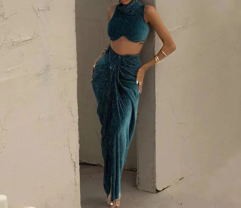 Chelsea High Neck Two Piece Maxi Skirt Set