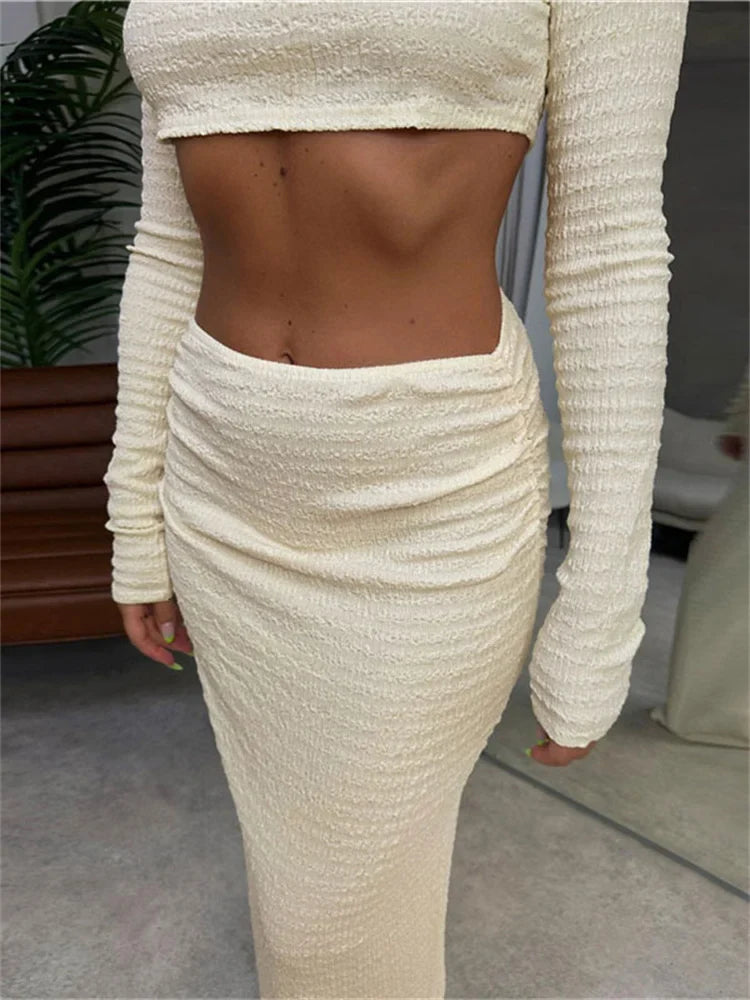Two Piece Set Long Sleeve Crop top And Maxi Skirt Outfit