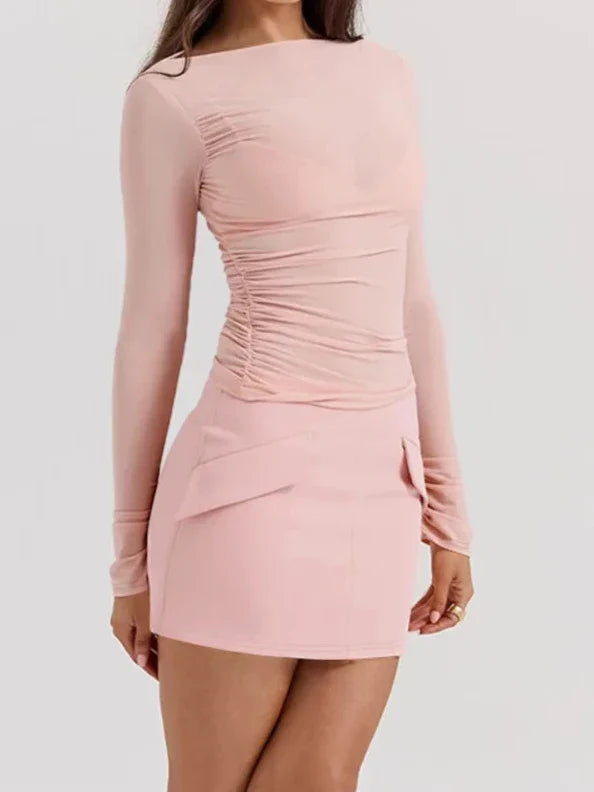 Two Piece Top And Mini Bodycon Skirt Set