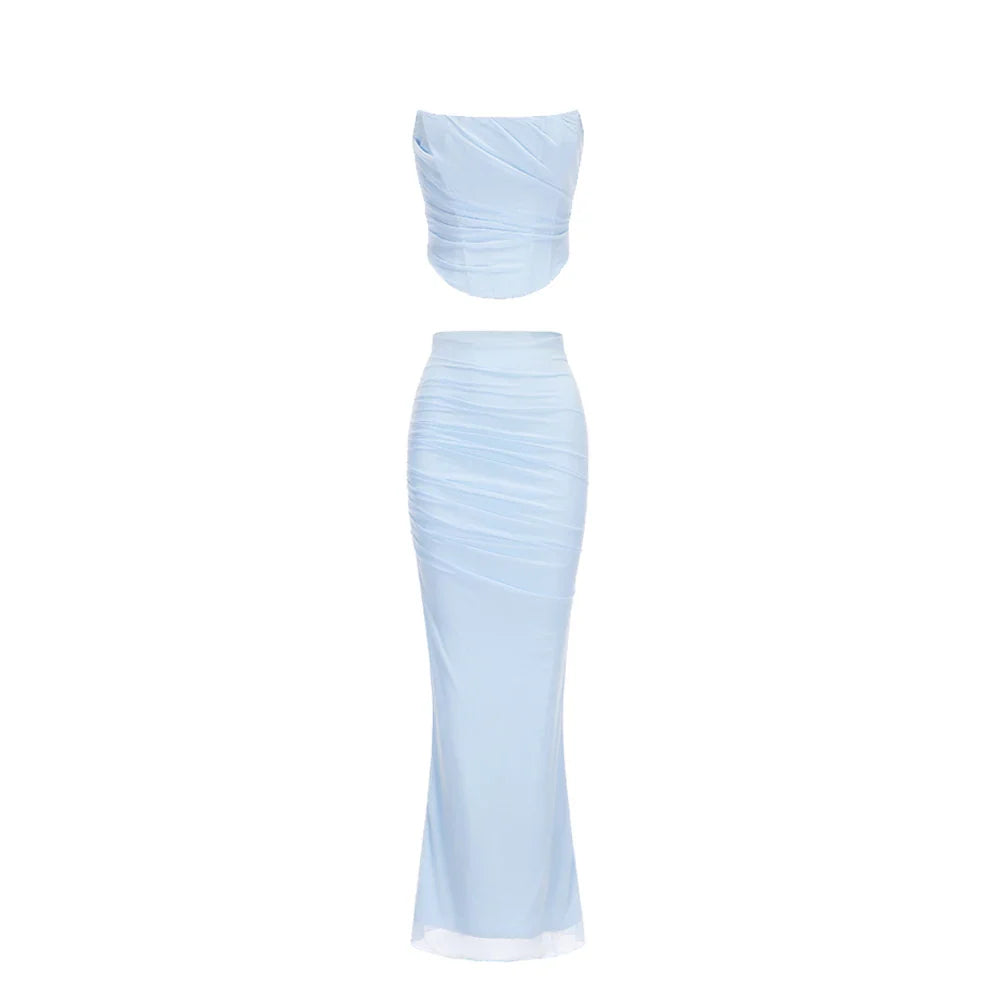 Luxe Strapless Bodycon Corset Style Top and Maxi Skirt Set