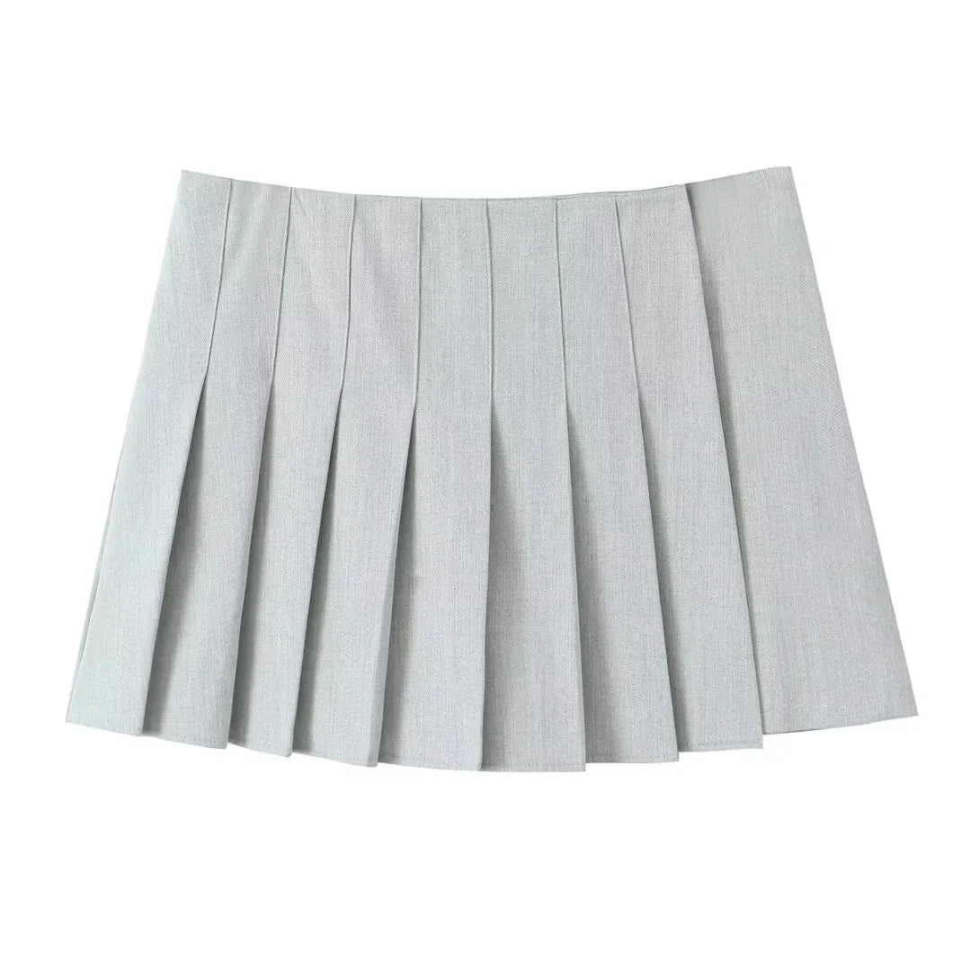 Chic Button Jacket Patch Pocket And Pleated Skirt Set