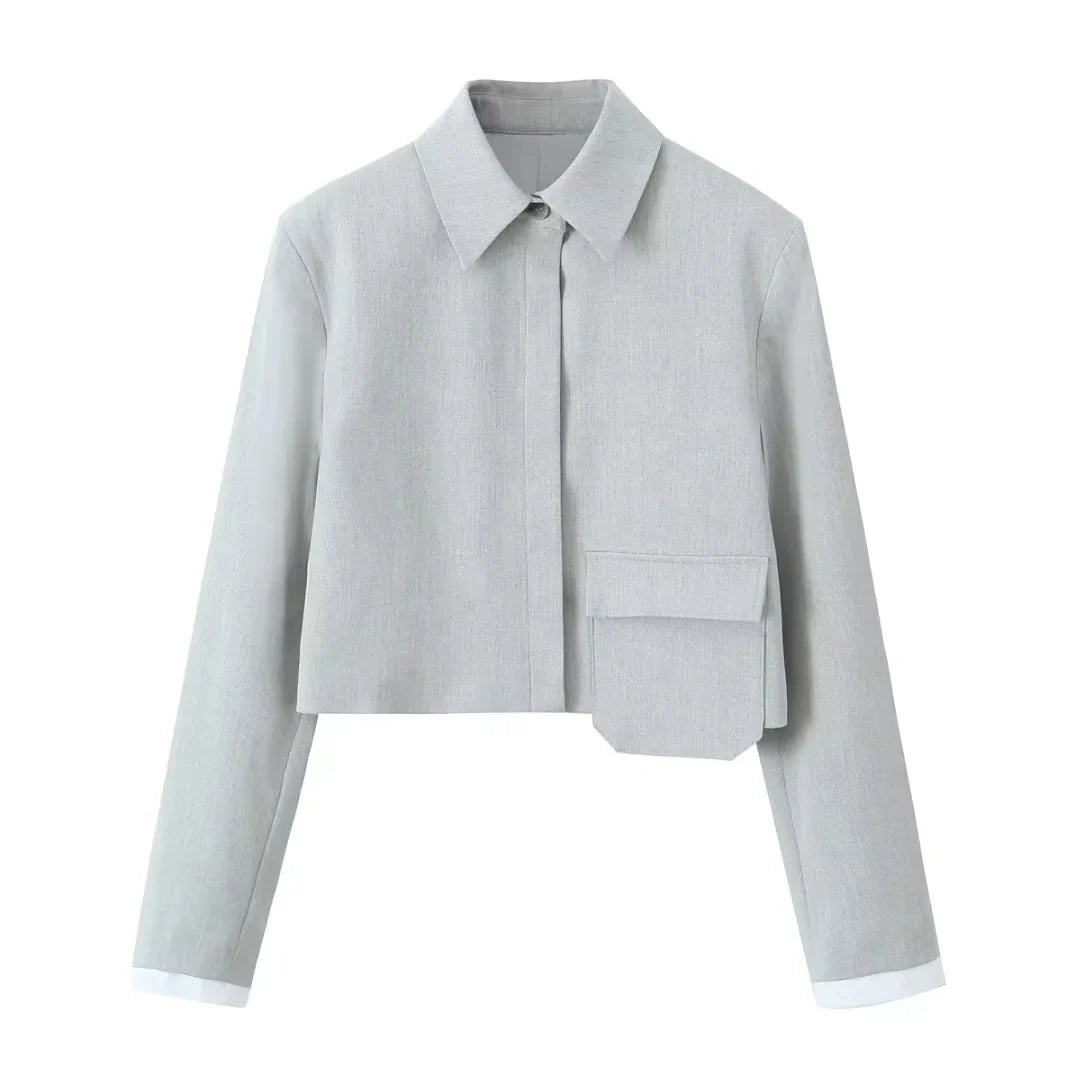 Chic Button Jacket Patch Pocket And Pleated Skirt Set