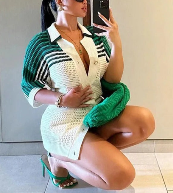 Crete Day Button Down Knitted Oversized Tee