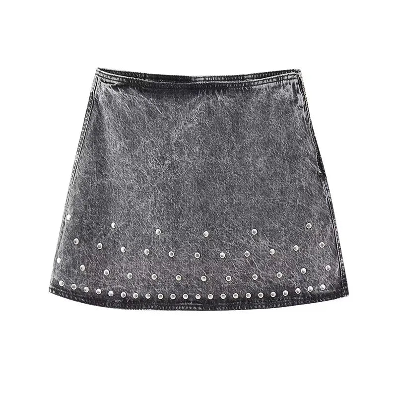 Chic Stonewashed Denim Jacket And Skirt Set