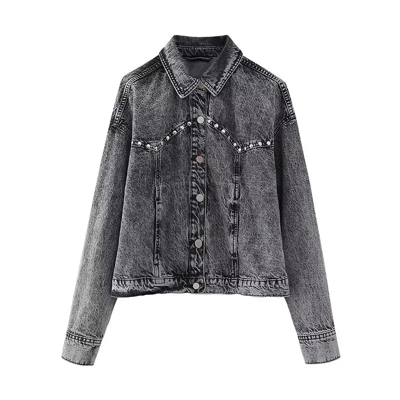 Chic Stonewashed Denim Jacket And Skirt Set