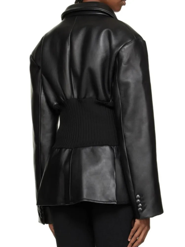 Ribbed Vegan Leather Blazer