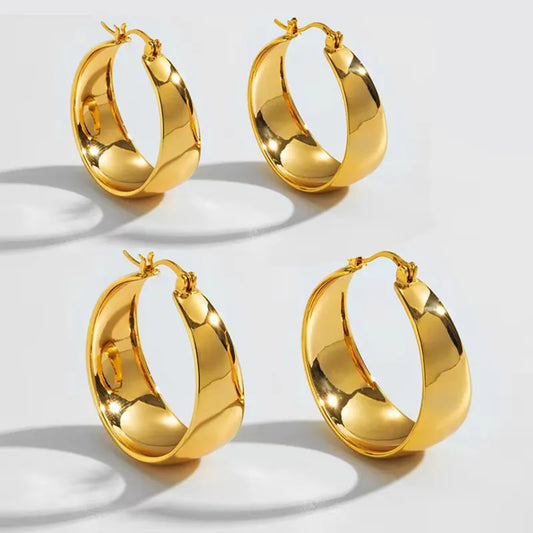 Stainless Steel Gold Plated Wide Hoop Earrings