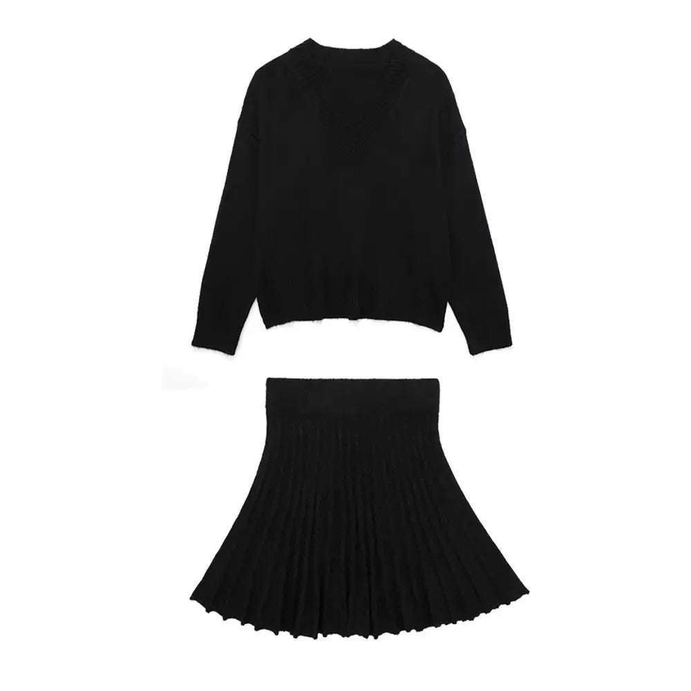 Turtle Neck Knitted Sweater Skirt Set