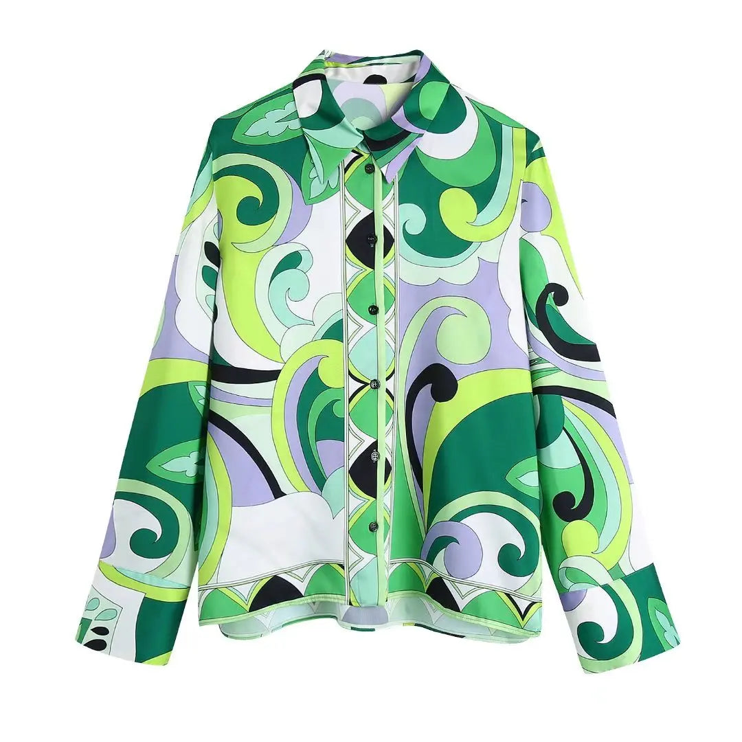 Leaf Print A Line Skirt And Blouse Set