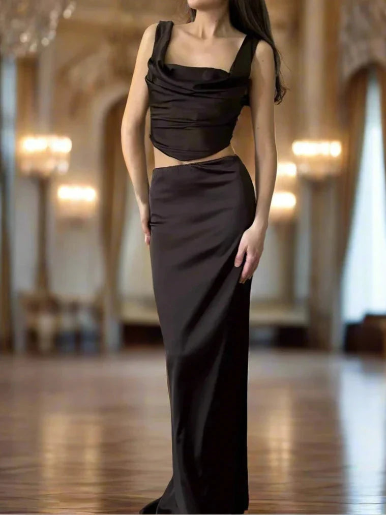 Satin Two Piece Elegant Corset Style Top and Maxi Skirt