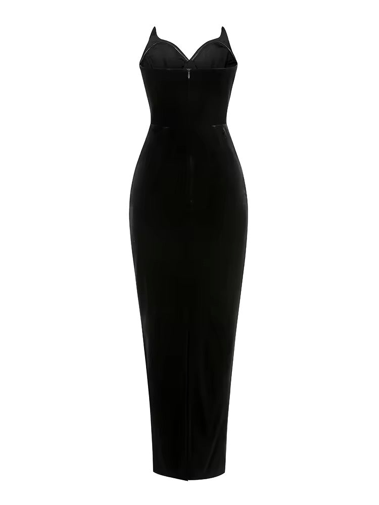 Strapless V Neck Velvet Maxi Dress
