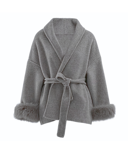 100% Wool Fur Trim Long Sleeve Coat