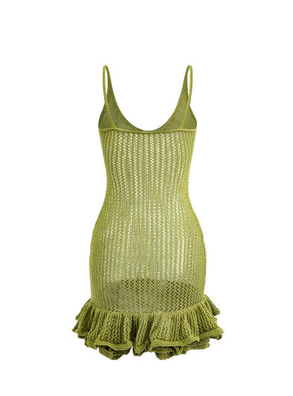 Green Knit Ruffle Mini Dress
