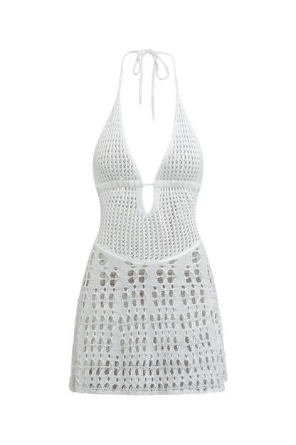 Knitted Crochet Halter Neck Mini Dress