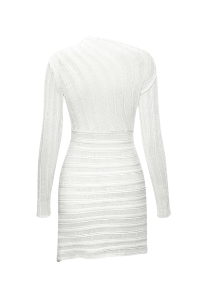 Asymmetric Cut Out Long Sleeve Knitted Mini BodyconDress