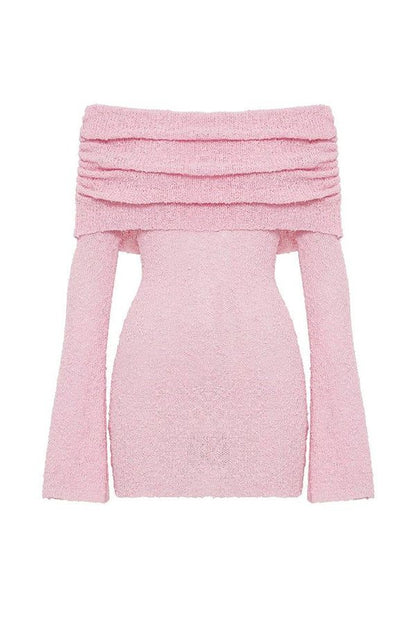 Off Shoulder Ruched Flare Sleeve Mini Dress