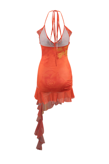 Halter Neck Ruffle Mini Dress