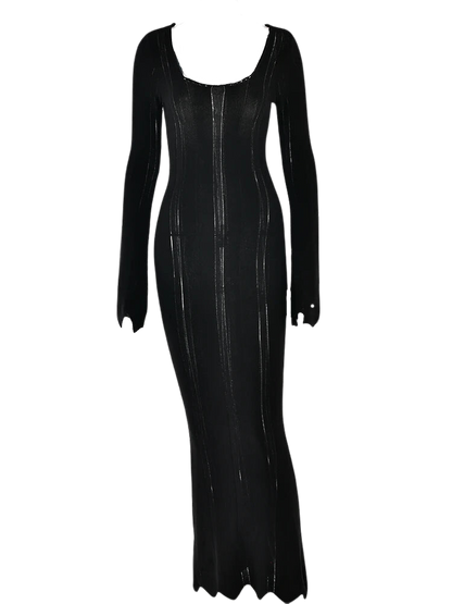 Knitted Sheer Black Long Sleeved Maxi Dress