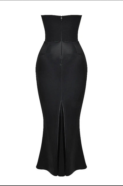 Luxe Elegant Satin Strapless Draped Corset Maxi Dress