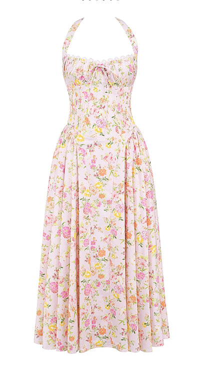 Vintage Floral Print Midi Sundress