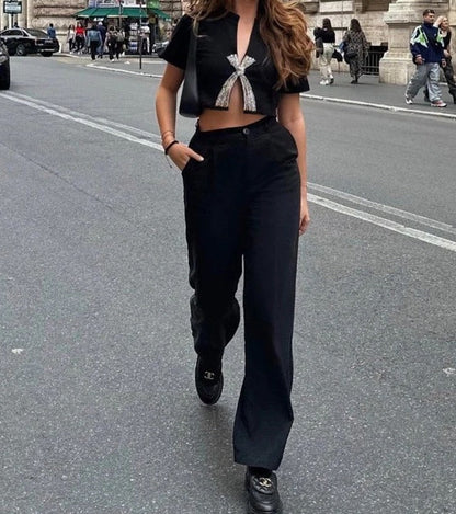 Open Split Rhinestone Crop Top