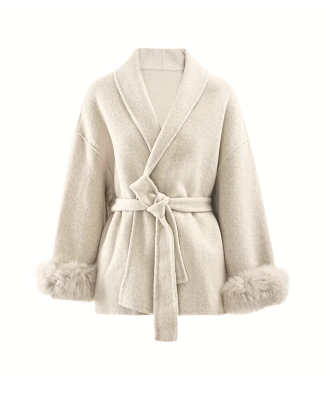 100% Wool Fur Trim Long Sleeve Coat