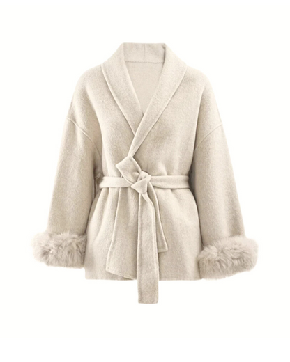 100% Wool Fur Trim Long Sleeve Coat