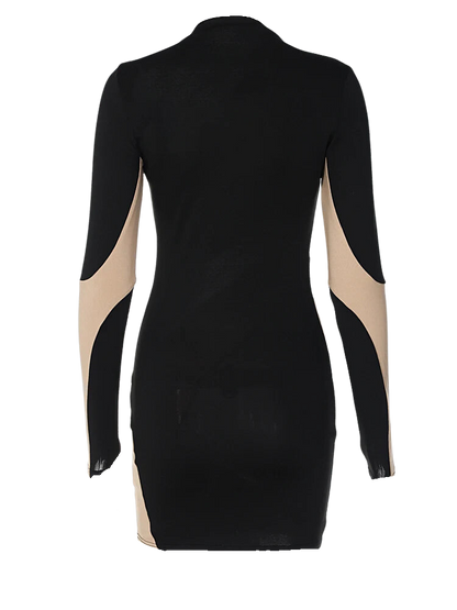 Mini Bodycon Mesh Stripe Insert Cutout Dress