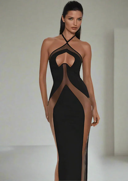 Casablanca Hollow Out Mesh Bodycon Maxi Dress