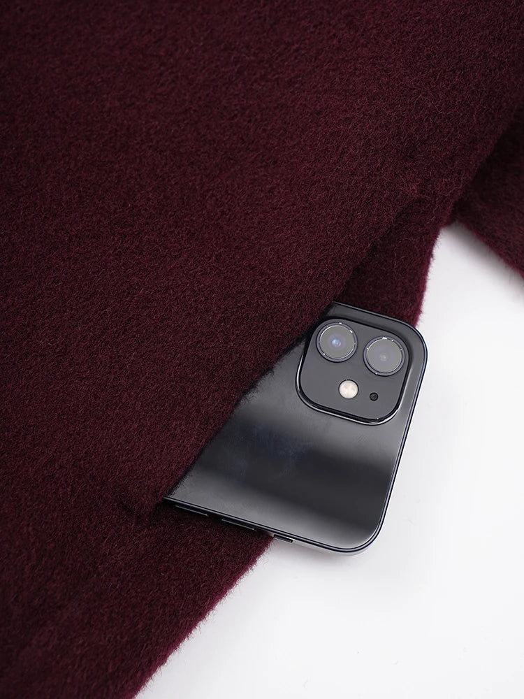 100% Wool Fur Trim Long Sleeve Coat