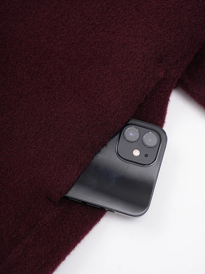 100% Wool Fur Trim Long Sleeve Coat