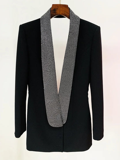 Runway Long Sleeve Crystal Diamanté Backless Blazer