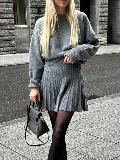 Turtle Neck Knitted Sweater Skirt Set
