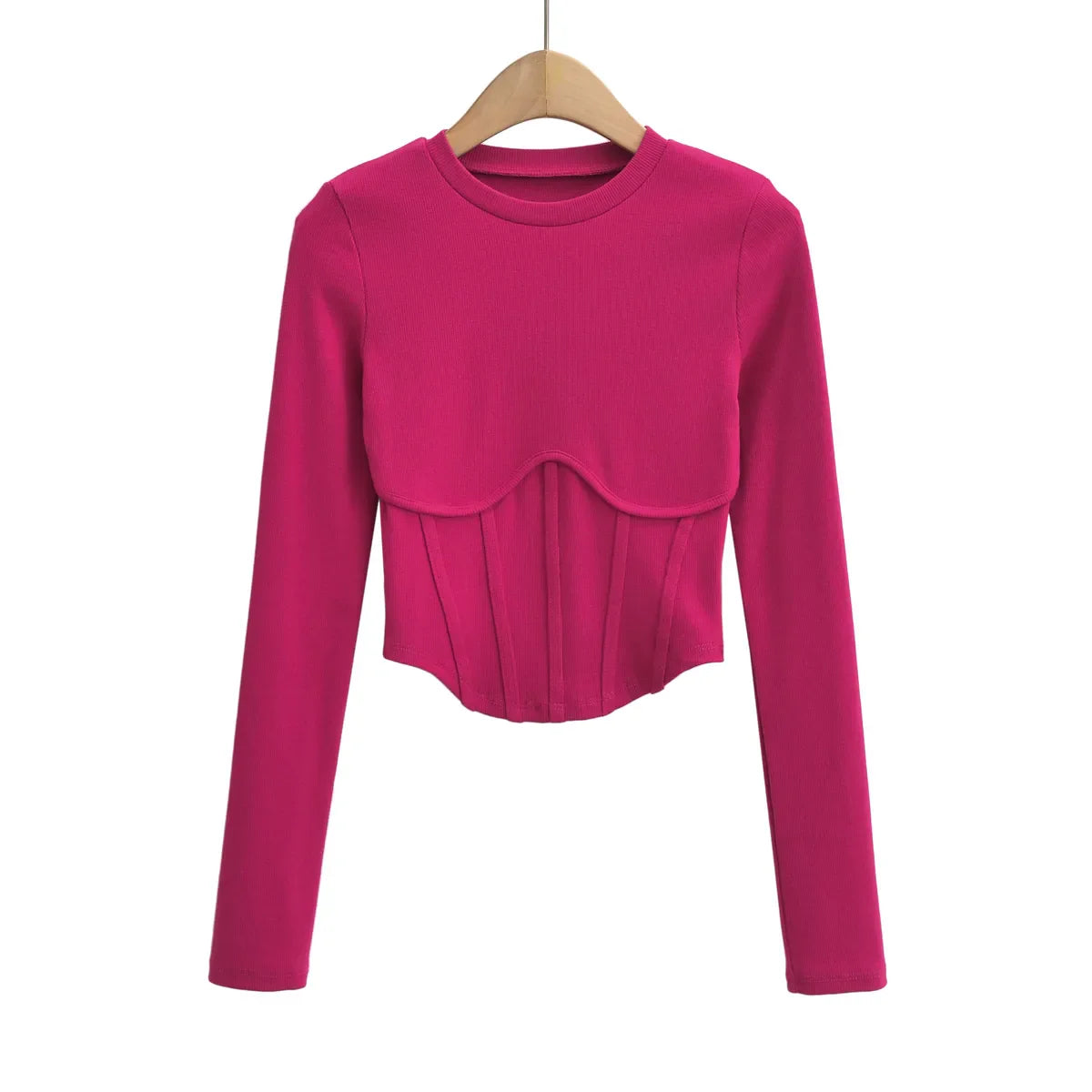 Corset Inspired Long Sleeve Ribbed Crop top