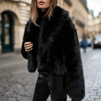 Black Madeline Faux Fur Collared Coat