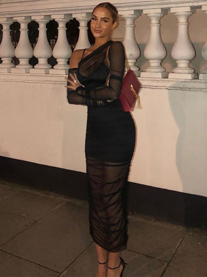 Mesh Black Tye Event Bodycon Maxi Dress