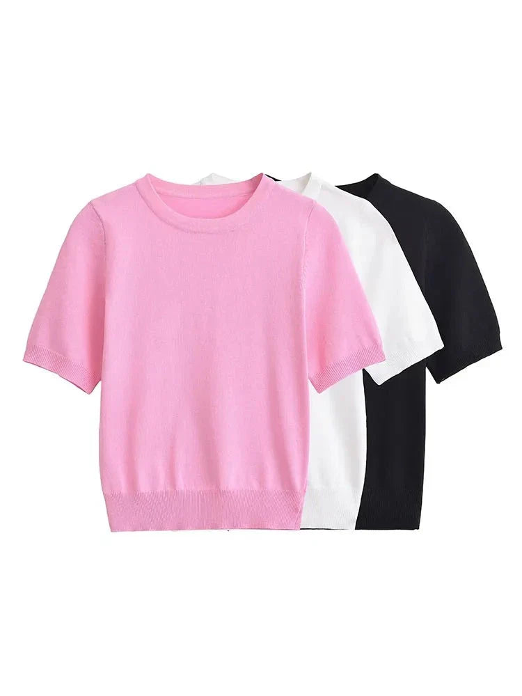 Basics Casual Knitted Short Sleeve Sweater