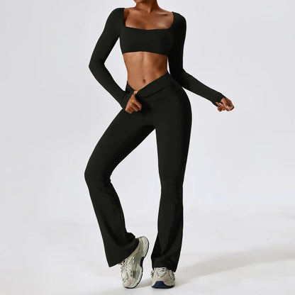 Flexi Flare Scrunch Leggings & Long Sleeve Crop Top Set