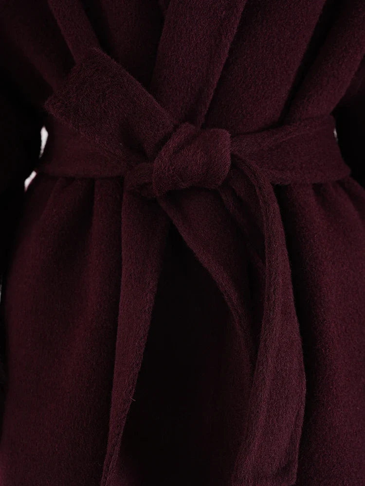100% Wool Fur Trim Long Sleeve Coat
