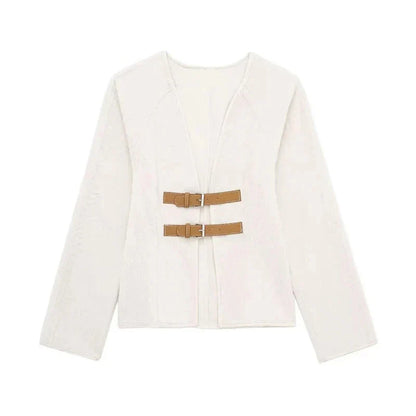 Vintage Leather Buckle Woolen Jacket