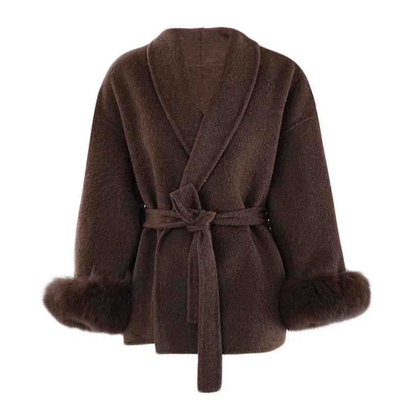 100% Wool Fur Trim Long Sleeve Coat