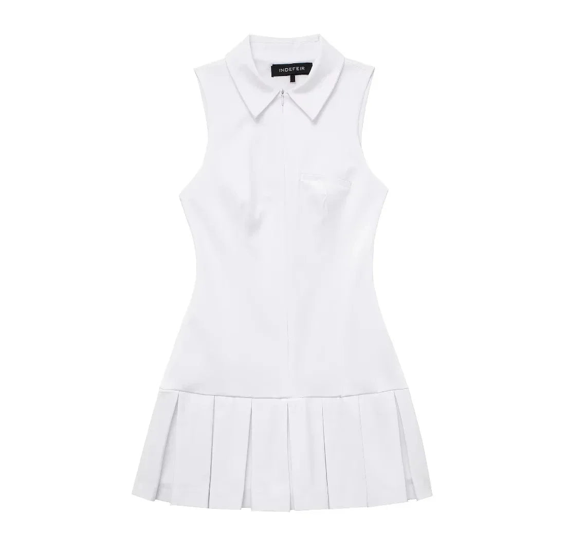 Pleated Sleeveless Mini Shirt Dress