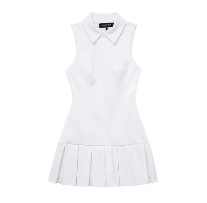 Pleated Sleeveless Mini Shirt Dress